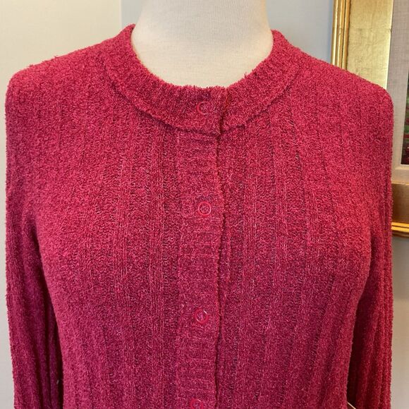 RE/DONE Terry Ribbed Cardigan Dragonfruit Pink Sweater Size Medium NWT $350 - Picture 3 of 10